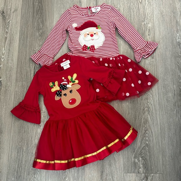 EUC Emily Rose Reindeer 3/4 Sleeve & Counting Daisies Santa Top w/Tulle Size 4 - Picture 1 of 13